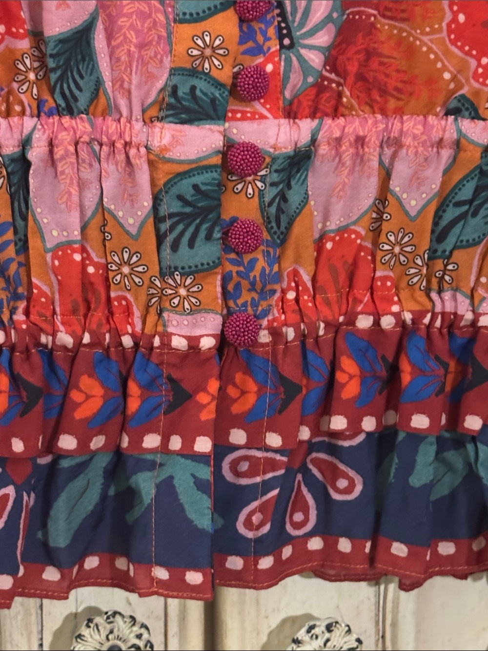 FARM Rio Marias Floral Plunge Neck Peplum Long Sleeve Top Size Medium - Picture 10 of 13